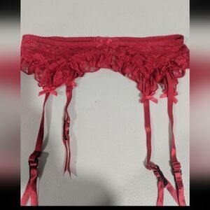 Vintage Retro Chic Red Lace Ruffles Garter Belt Romantic Coquette Lingerie